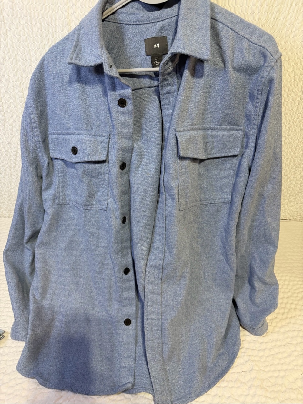H&M Men's Light Blue Casual Button-Down Shirt Jacket